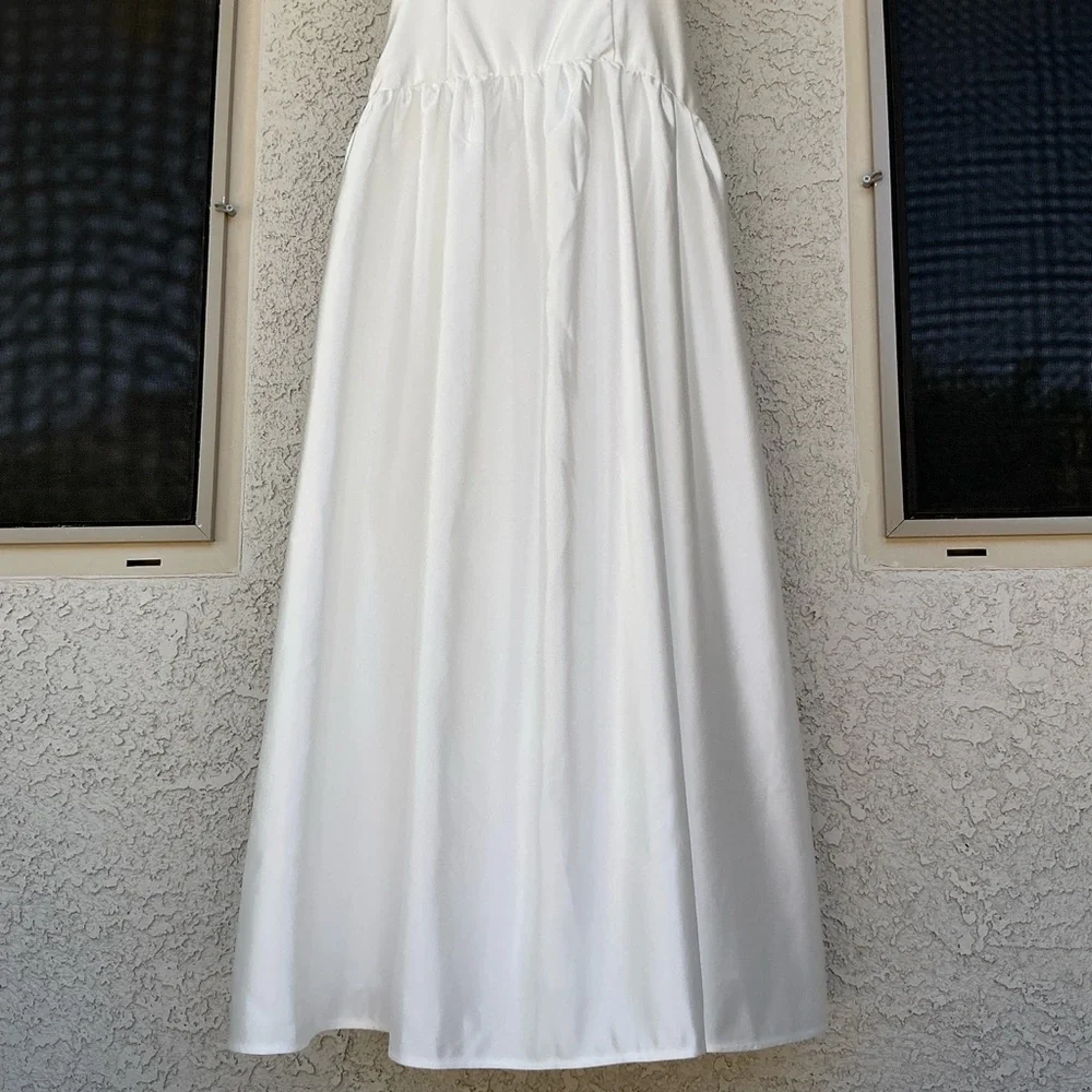 NWT Lulu’s Modern Adoration White Satin Backless Lace-Up Maxi Dress Small - Picture 10 of 13